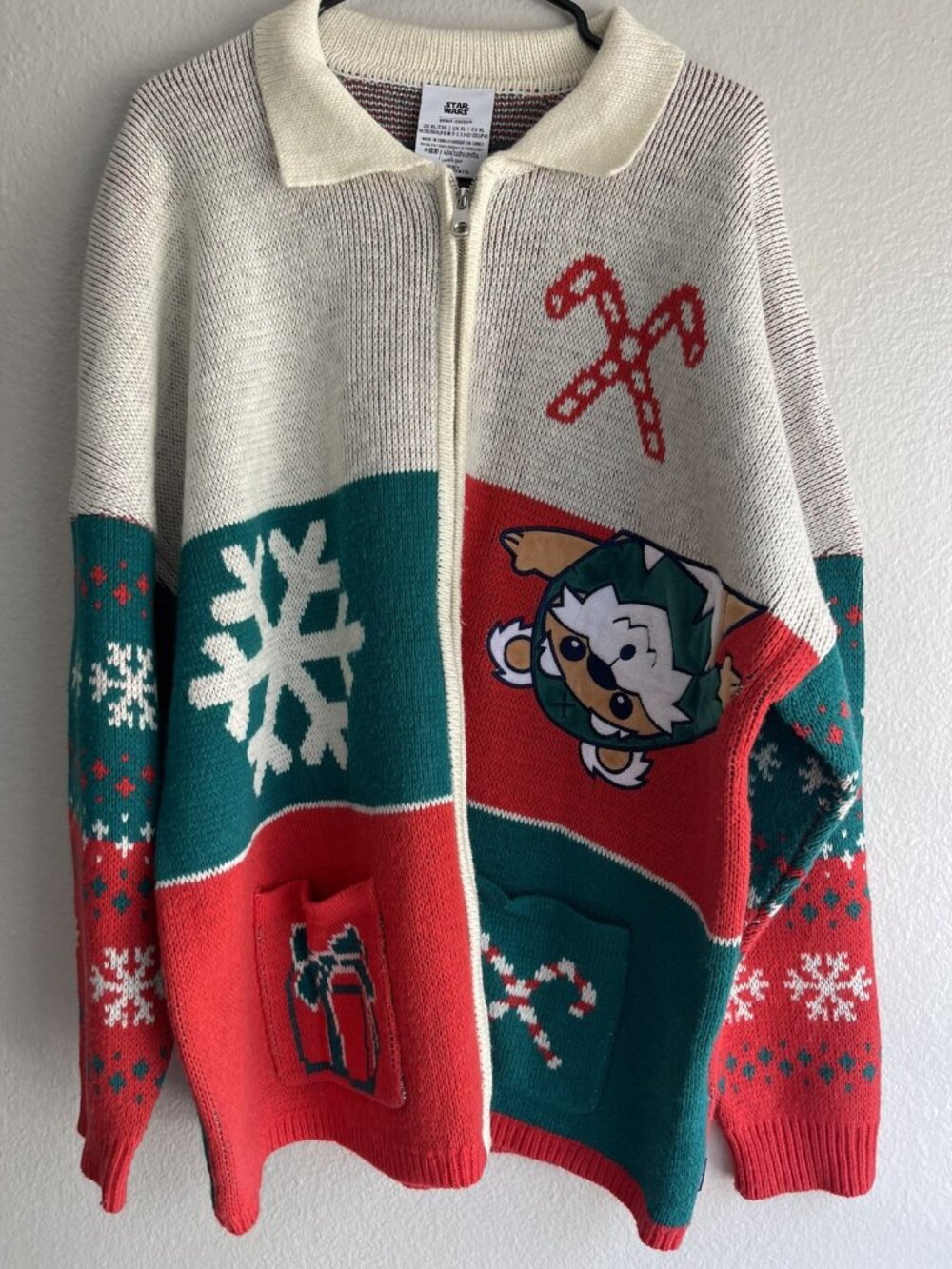 Disney Star Wars Men’s Sz XL Ewok Christmas Zip Cardigan Spirit Sweater NWOT